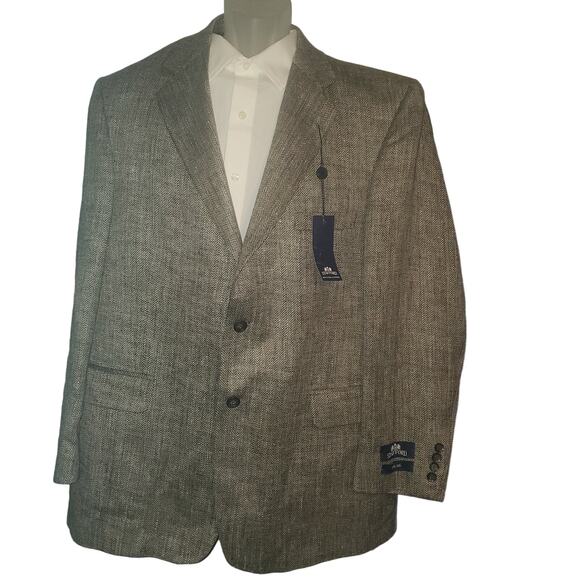 NEW Stafford Size 44R 100% Silk Men's Blazer Suit Jacket Gray Black Herringbone - Picture 1 of 12
